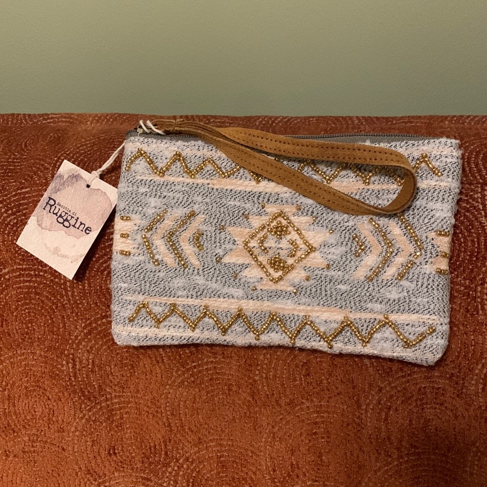 NWT Handmade boho beaded clutch wristlet